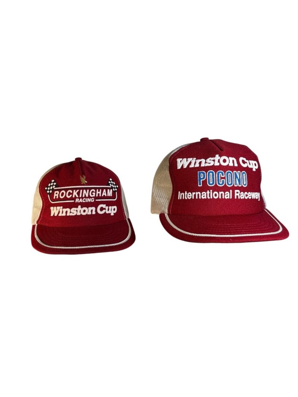 Winston Cup Racing Hats Rockingham & Pocono Nascar Trucker Red White Mesh READ